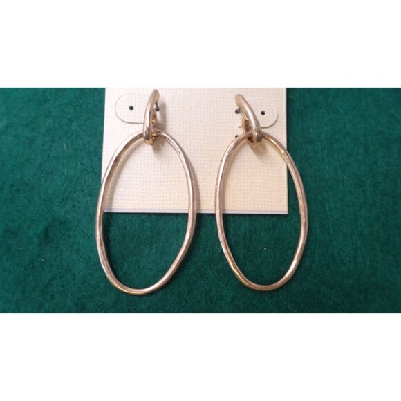 The SAK Gold Hoop Earrings Slim Oval Gold Tone New - Picture 2 of 6